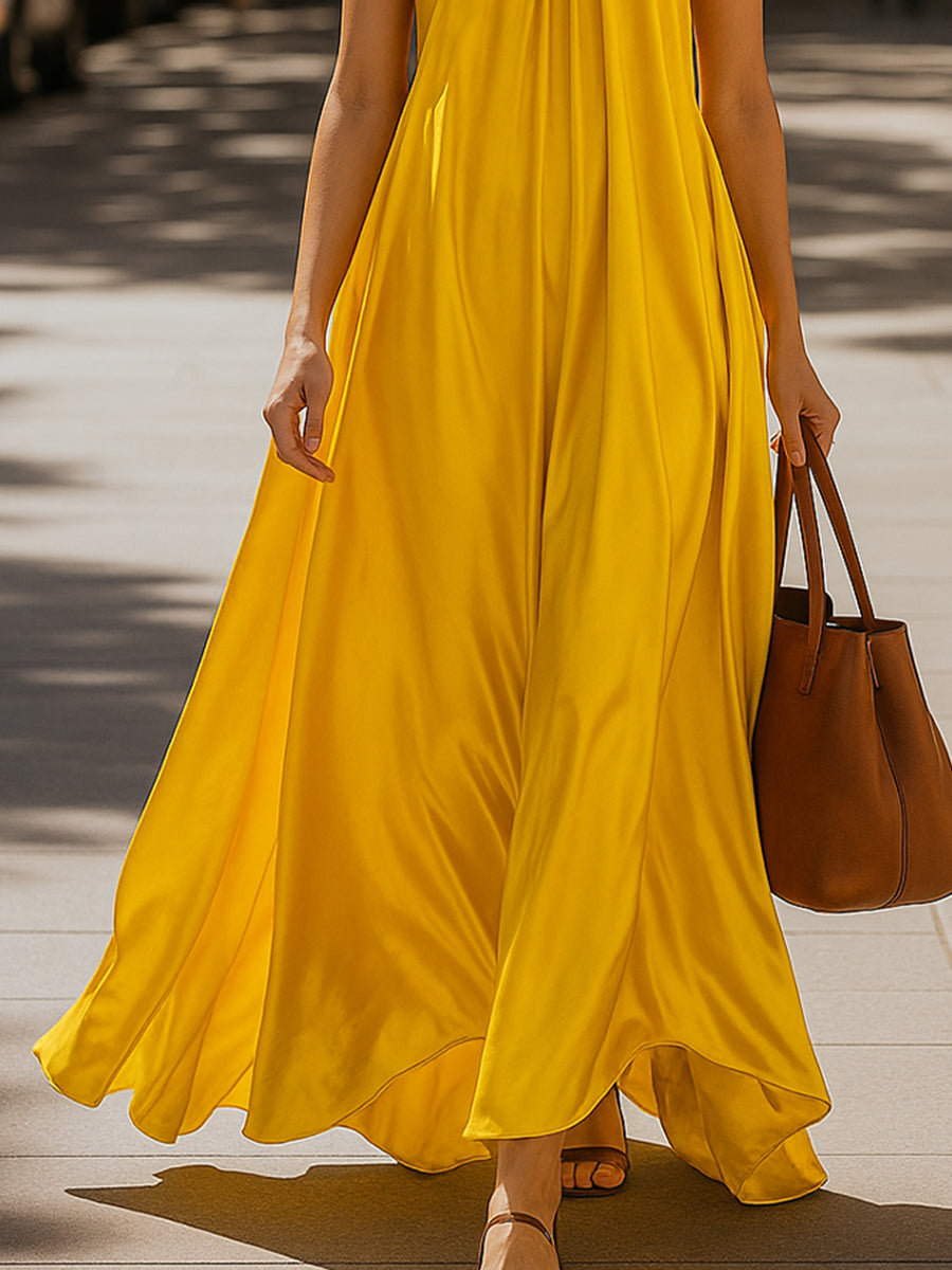 Elegant Satin Halter Maxi Dress Wedding Guest Dresses