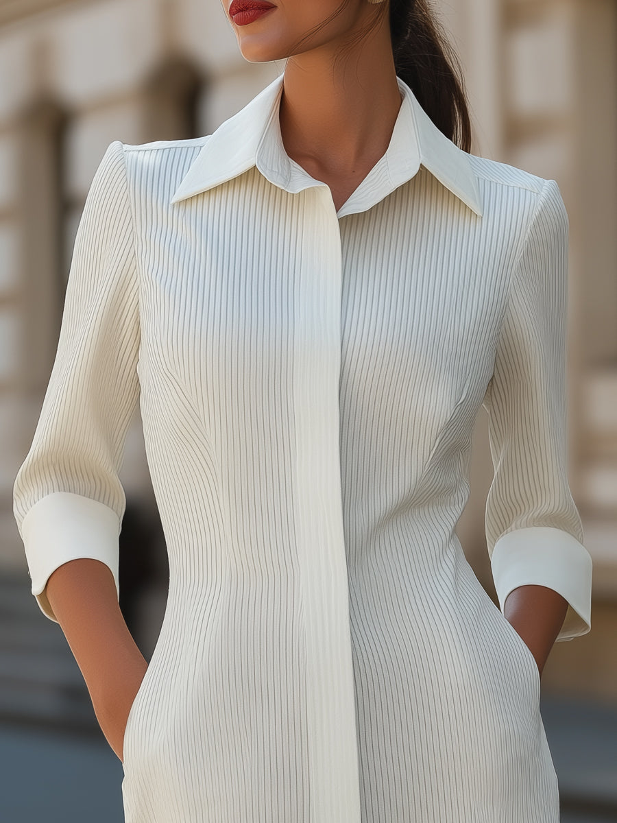 Textured Pin-Tuck Woven Shirt Dress