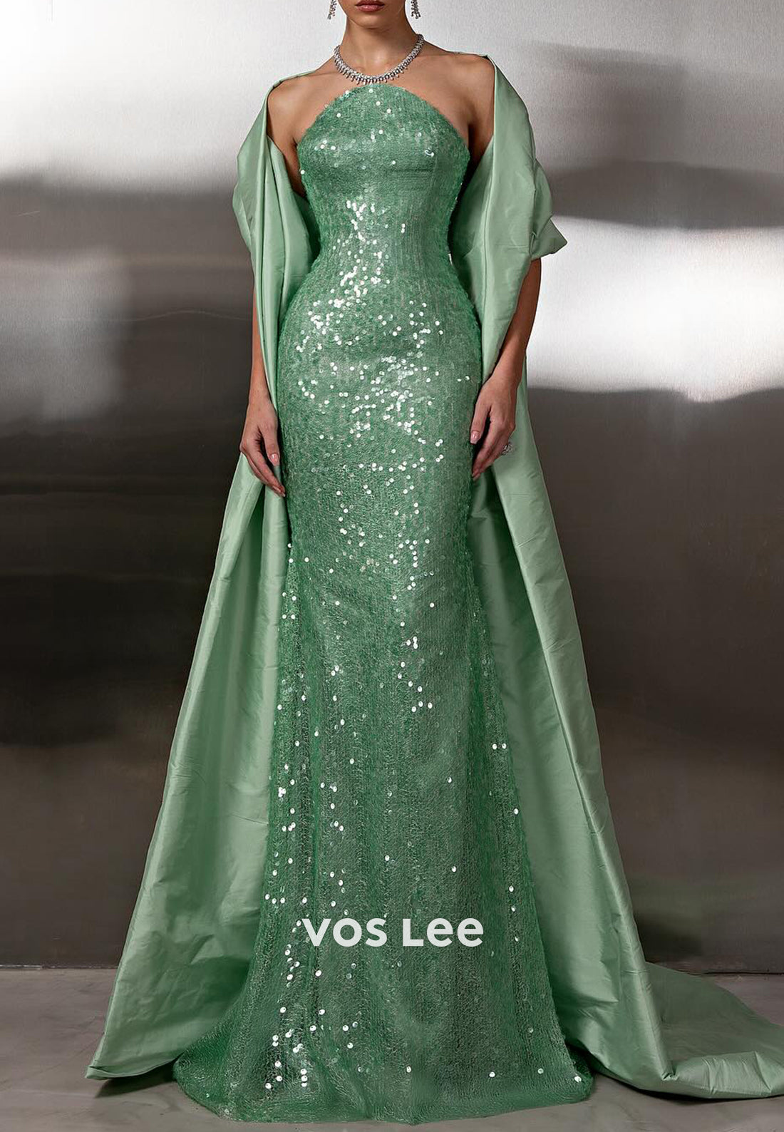 Fully Sequined Strapless Floor-Length Pleated Mermaid Prom Dresses
