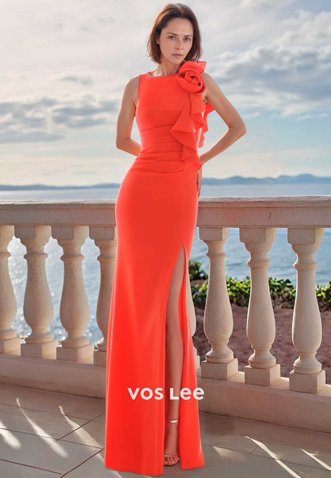 Floral Embossed Ruched Mermaid Mother of the Bride Dresses with Side S VOS LEE Floral Embossed Ruched Mermaid Mother of the Bride Dresses with Side S VOS LEE