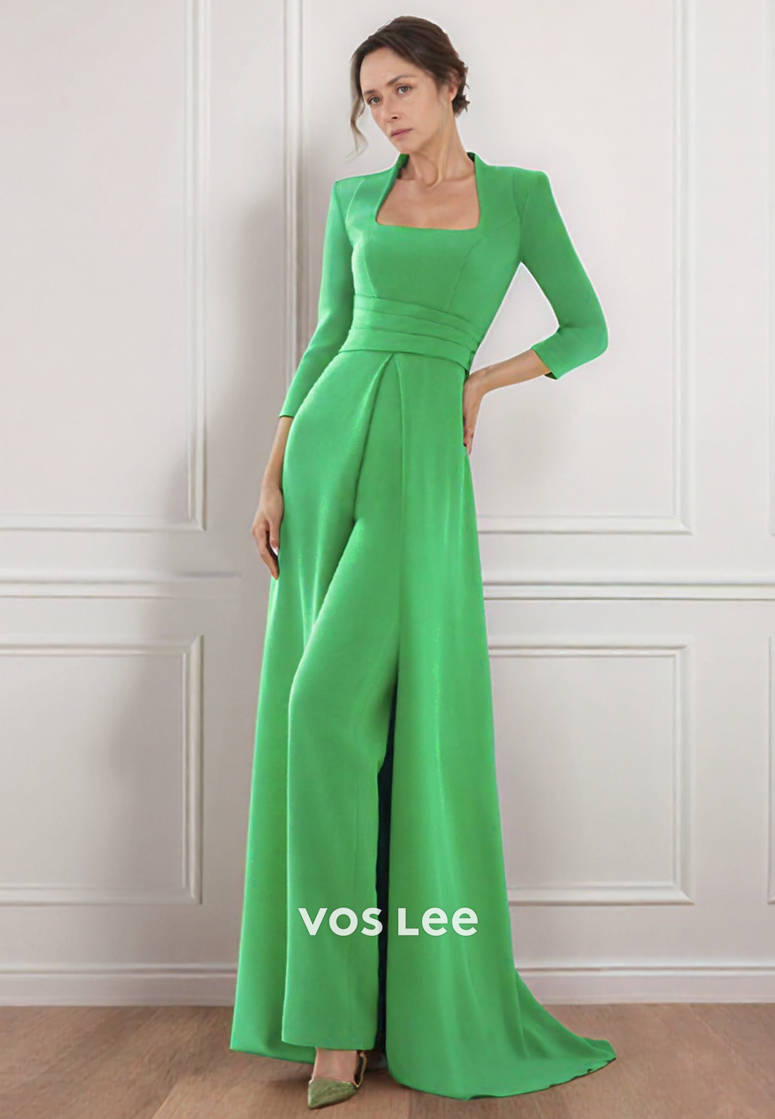 3/4 Sleeve Queen Anne Semi Formal Mother of the Bride Pantsuit Dresses