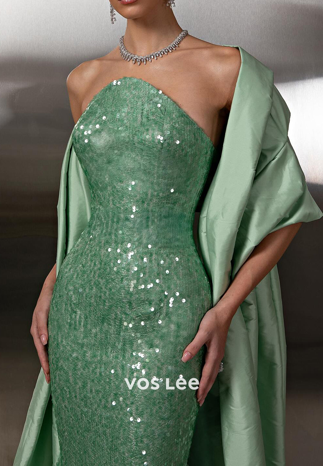 Fully Sequined Strapless Floor-Length Pleated Mermaid Prom Dresses