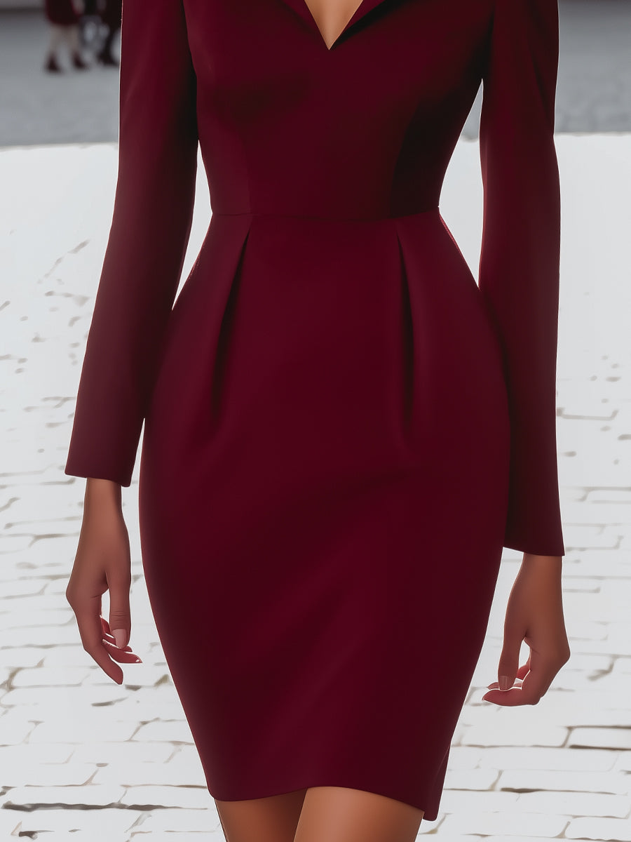 Lapel Neckline Structured Shoulder Midi Dress