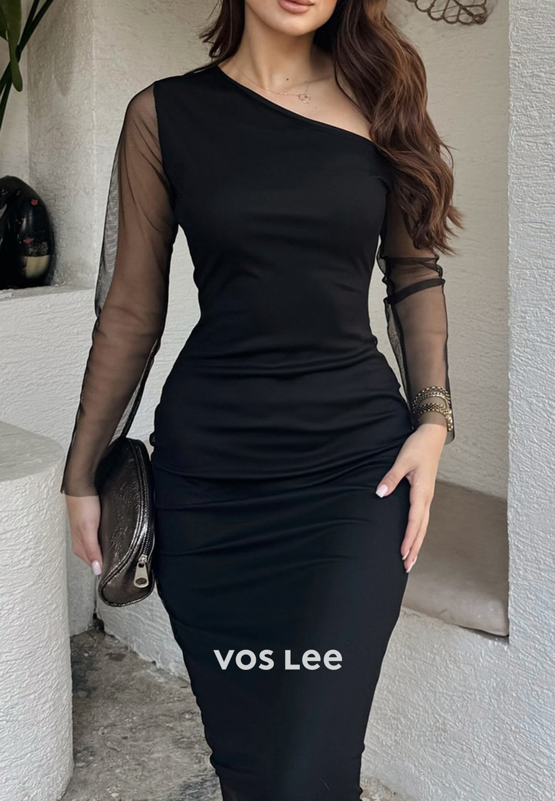 Long Sleeve One Shoulder Knee-Length Mermaid Wedding Guest Dresses