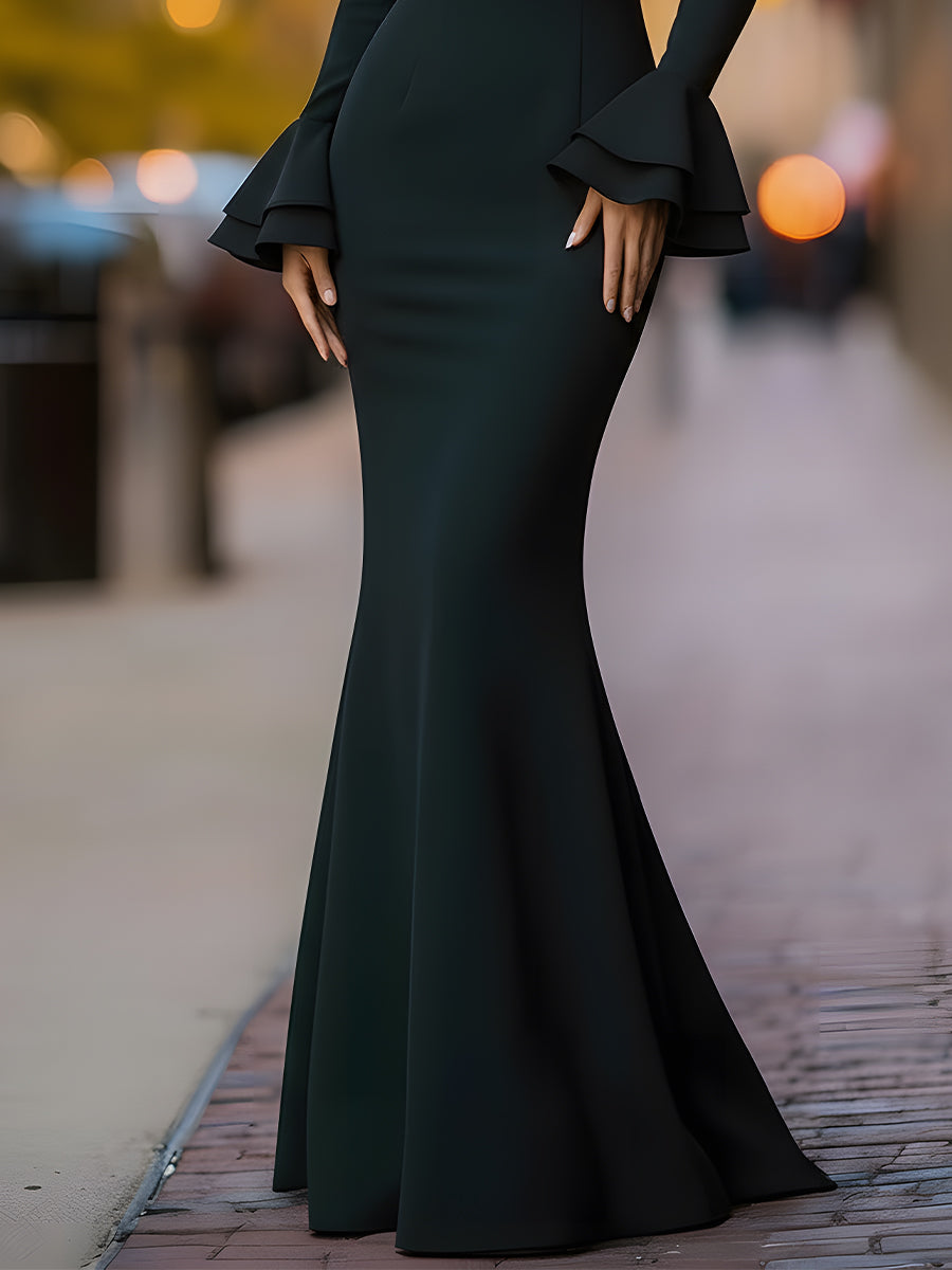 High-Neck Mermaid Gown With 3D Floral Accents