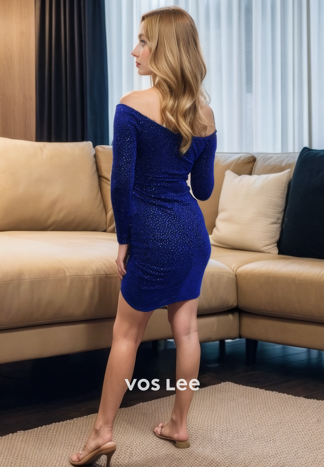 Sheath/Column V-Neck Long Sleeves Sequin Homecing Dress