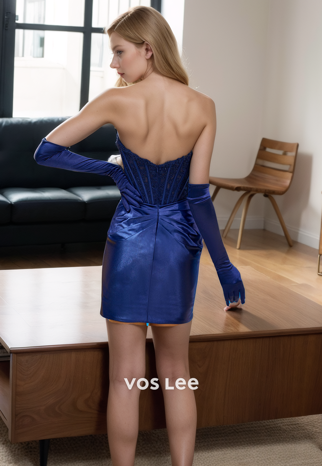 Luxurious Scoop Royal Blue Homecoming Dresses Satin Mini Party Gown with Free Golves