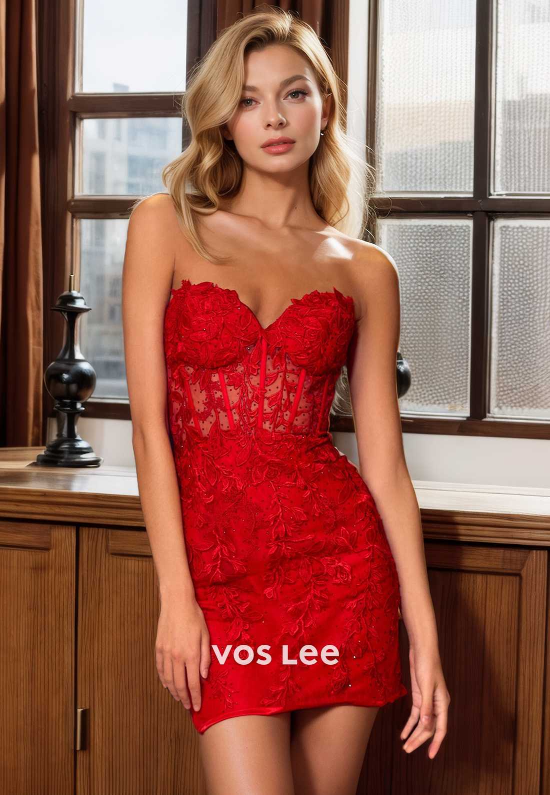 Seductitve Strapless Applique Sheath Off Shoulder Homecoming Dress