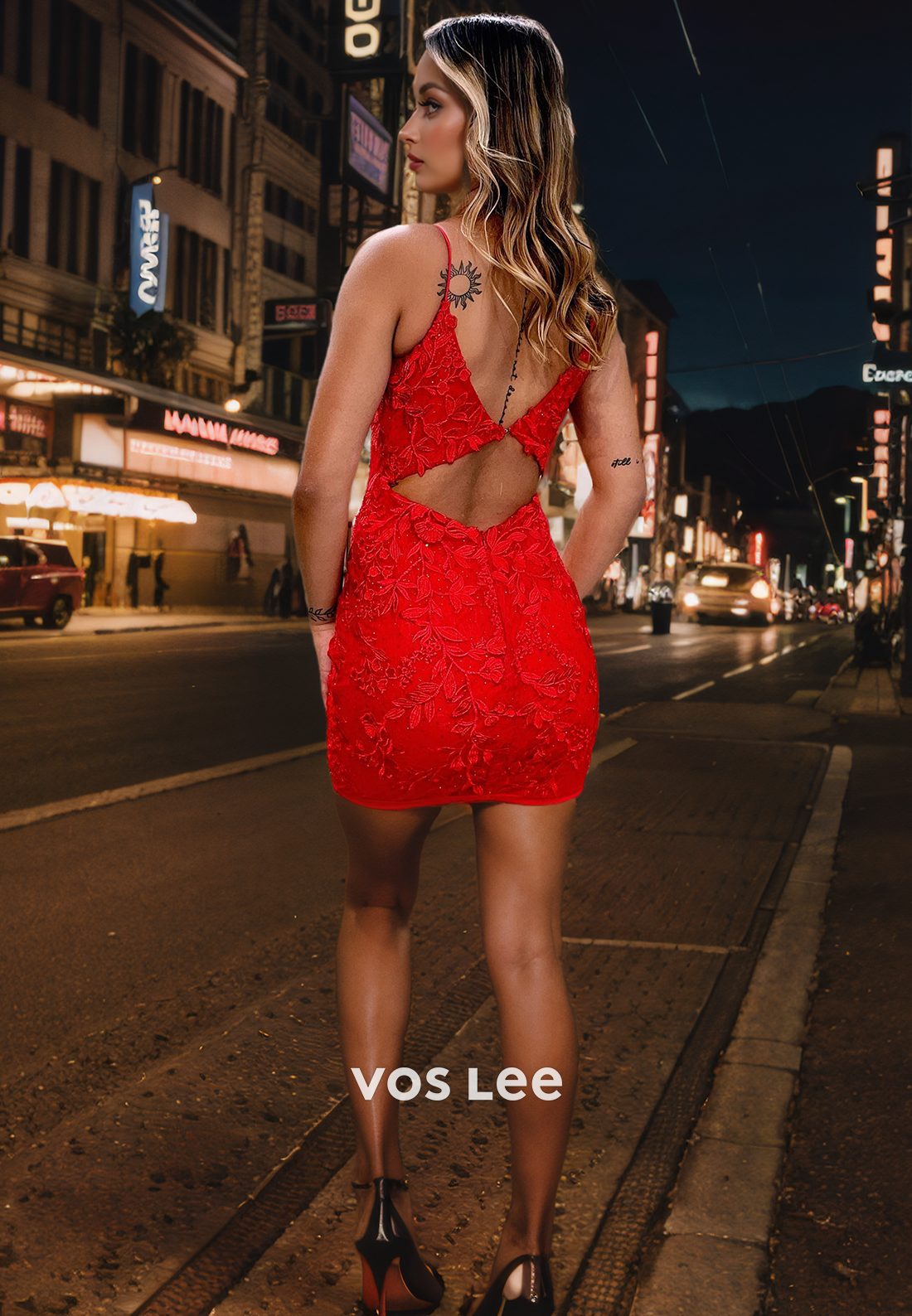 Graceful V Neck Spaghetti Straps Party Dresses Red Lace Short Homecoming Dress