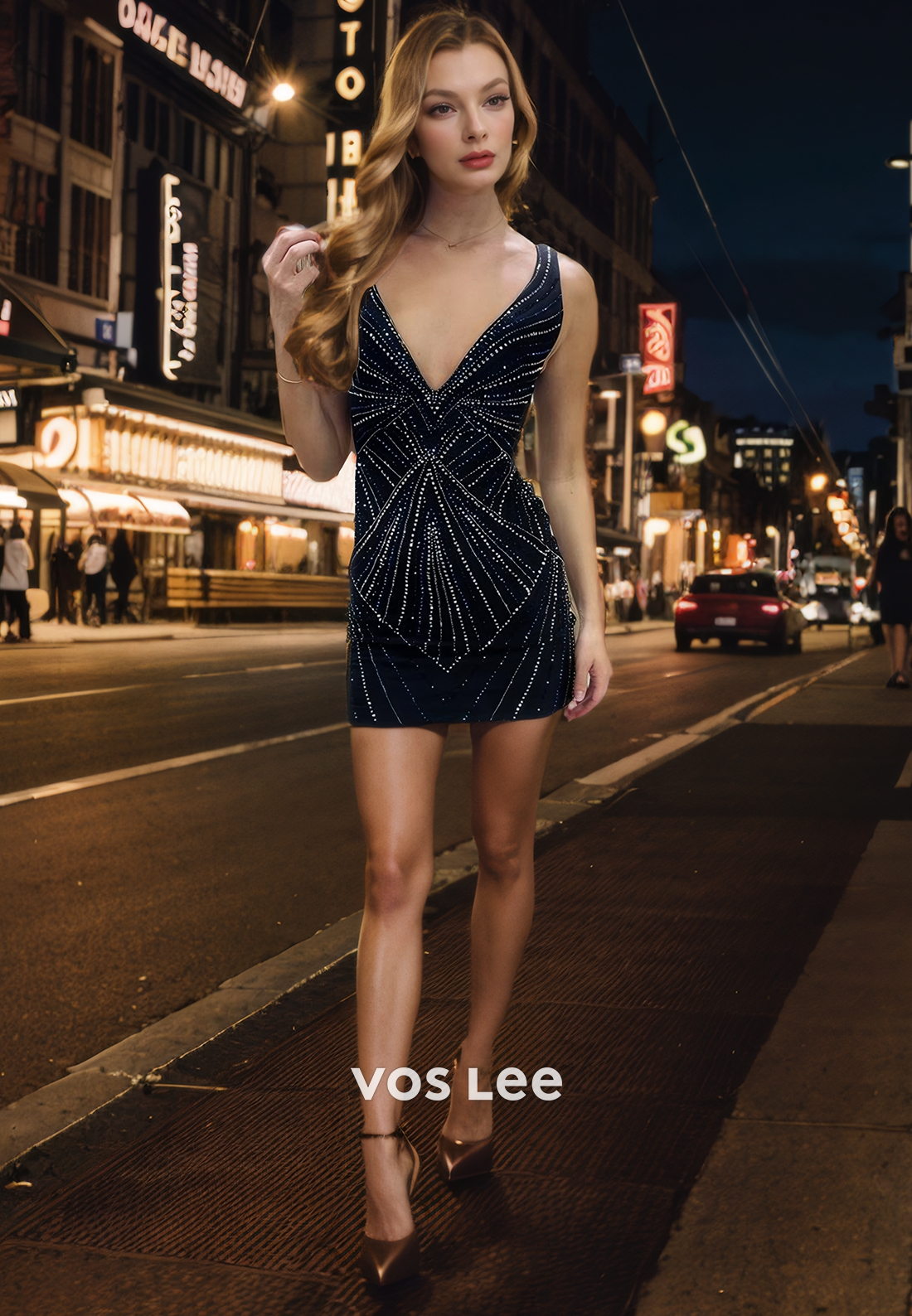 V Neck Stunning Beads Straps Homecoming Dresses Mini Luxury Formal Party Dress