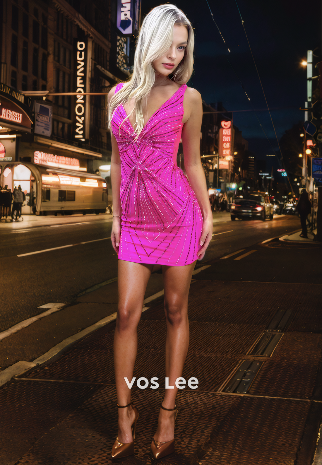 V Neck Stunning Beads Straps Homecoming Dresses Mini Luxury Formal Party Dress