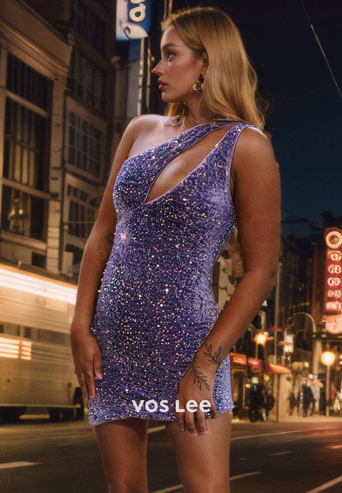 Sparkly One Shoulder Mini Homecoming Dresses Sequins Luxurious Cocktail Dress