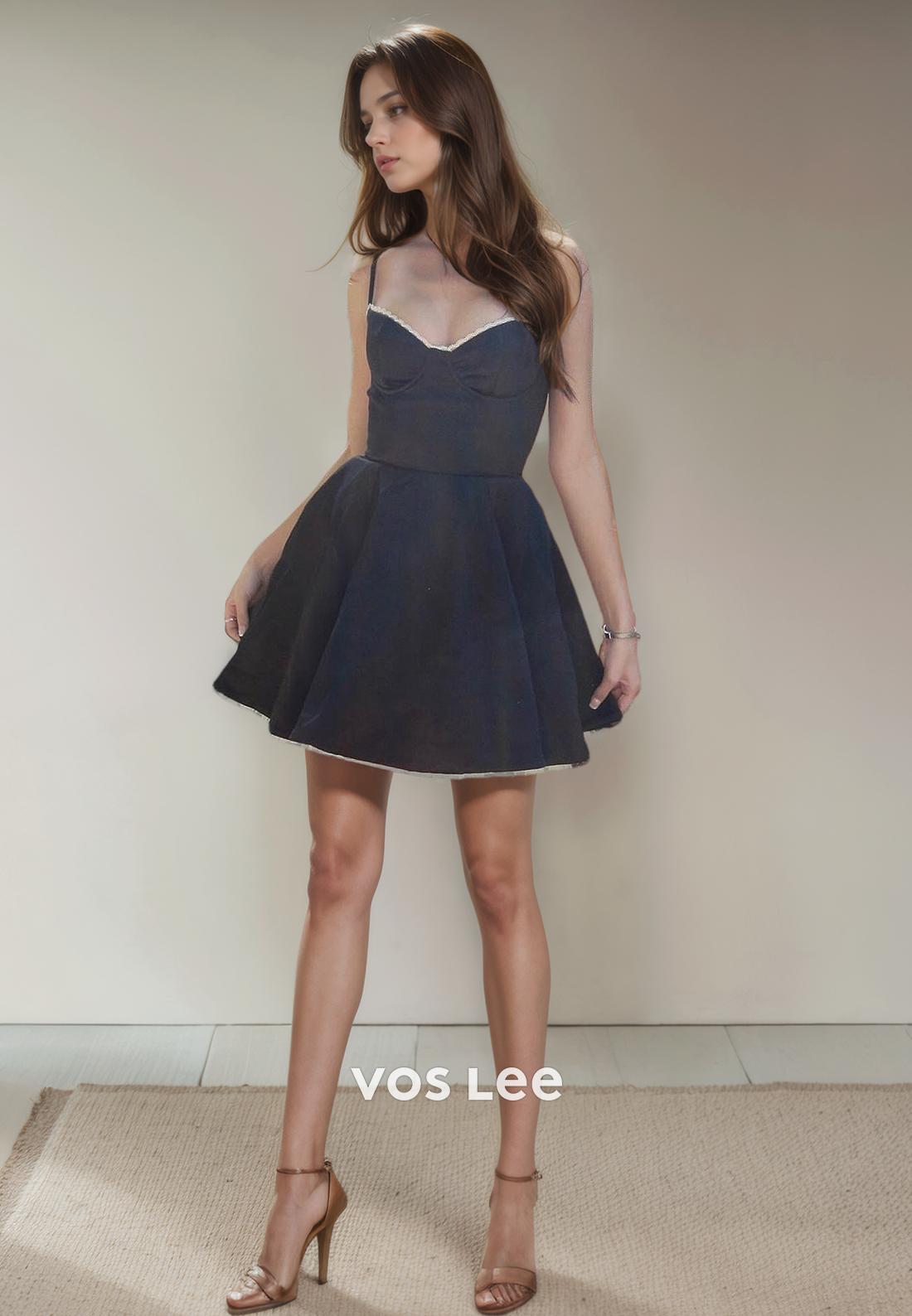 A-Line Black Sweetheart Mini Party Dress Spaghetti Straps Pretty Homecoming Dress