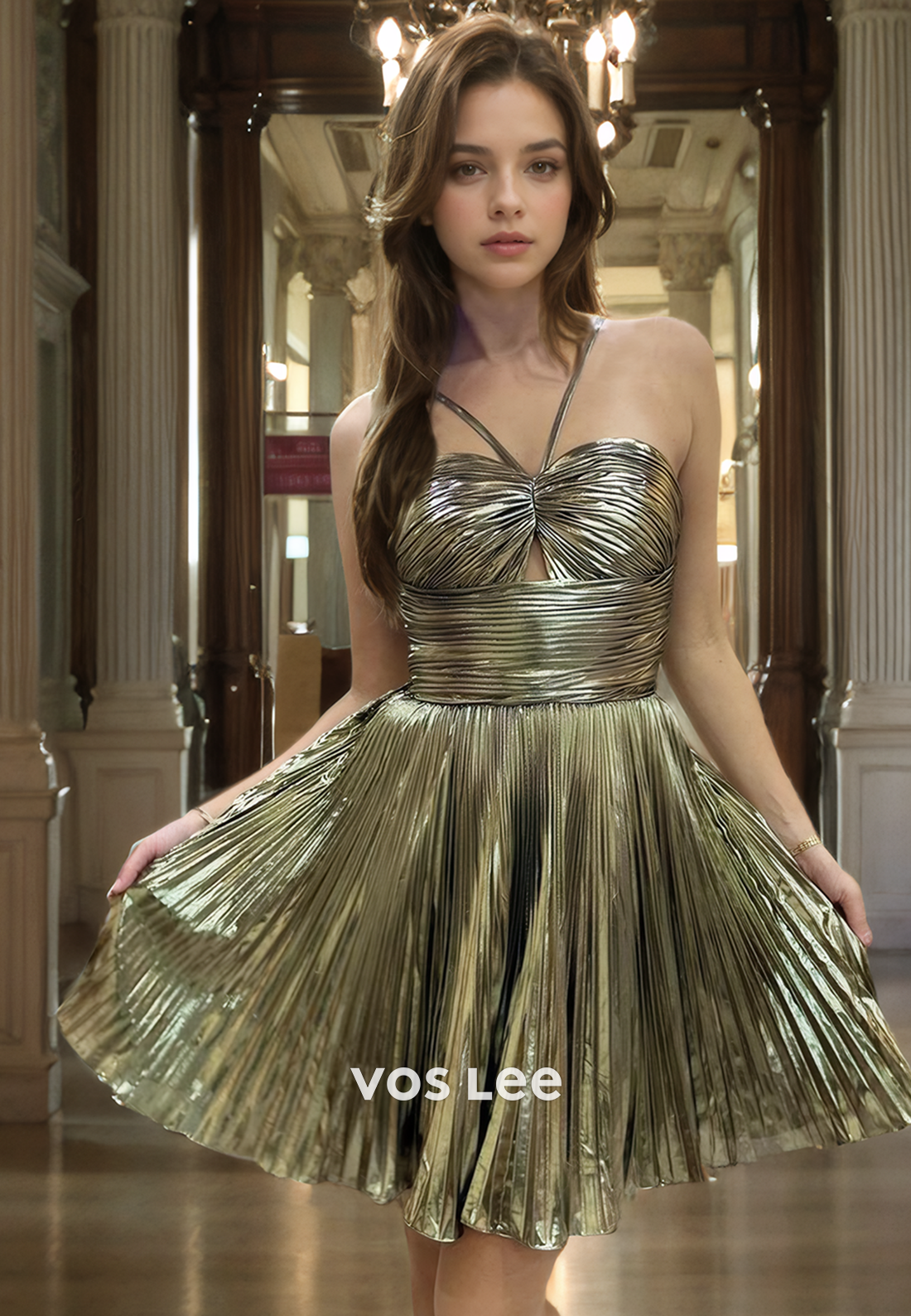 Sparkly Pleated Satin A-Line Sweetheart Spaghetti Straps Short Homecoming Dress