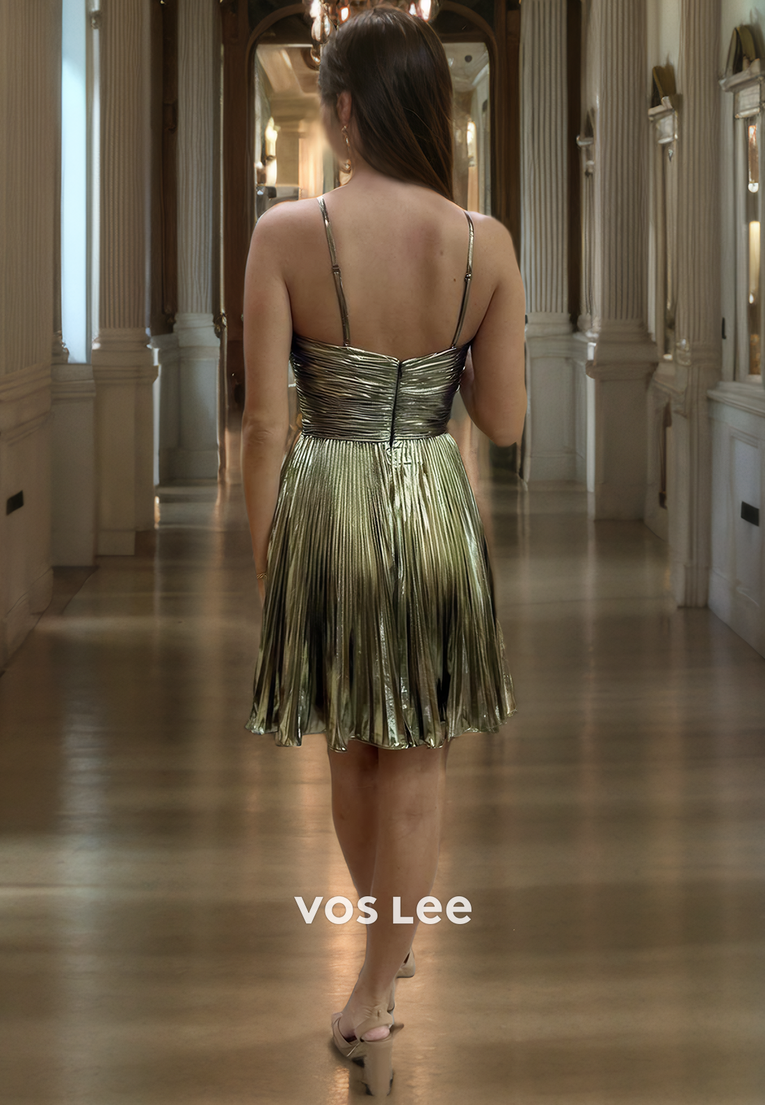 Sparkly Pleated Satin A-Line Sweetheart Spaghetti Straps Short Homecoming Dress