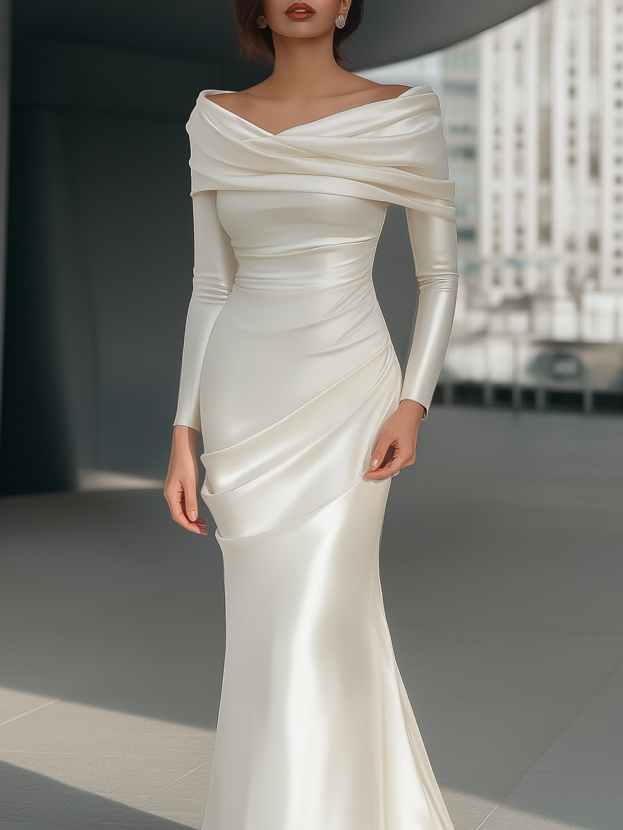 Satin Draped Off-Shoulder Gown