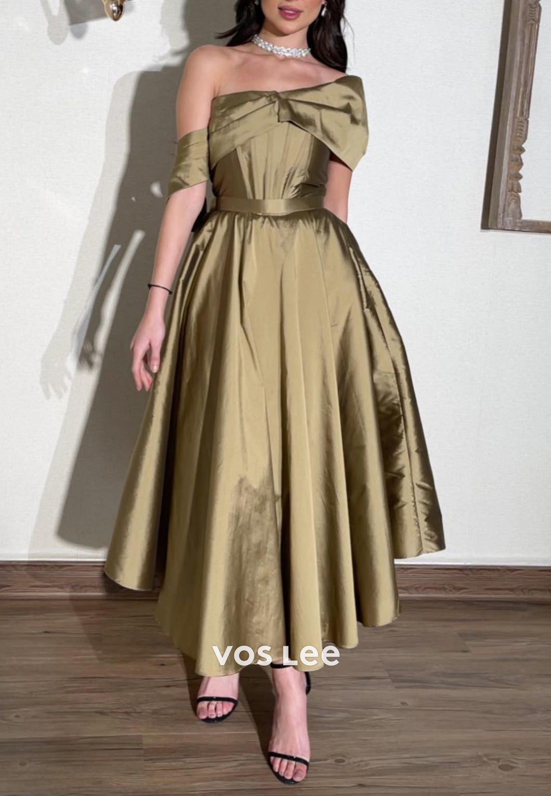 A-Line Asymmetrical Neck Classic Ankle-Length Pleated Evening Dresses