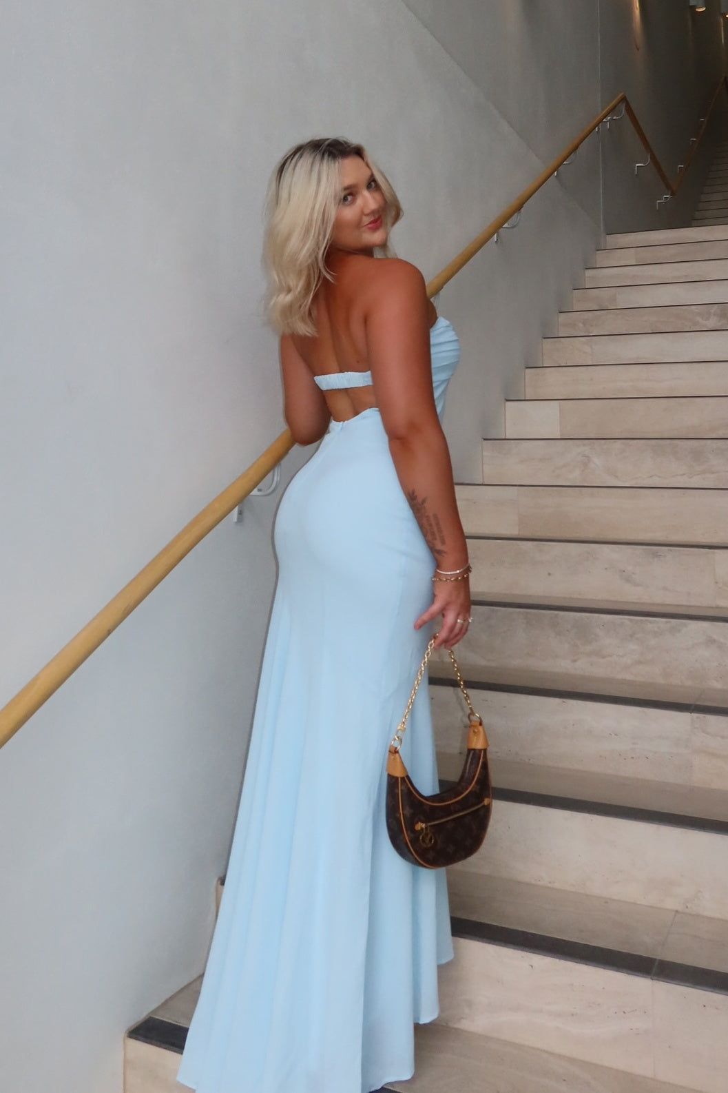 Light Blue Twist Sweetheart Floor-length Dress