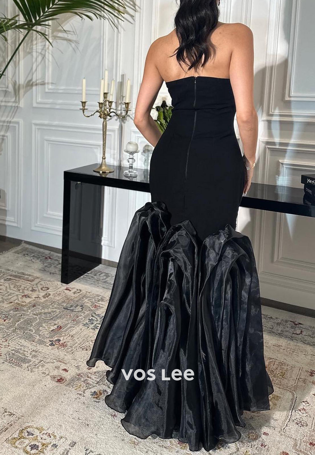Strapless Rhinestone Pleated Trumpet Floor-Length Evening Dresses