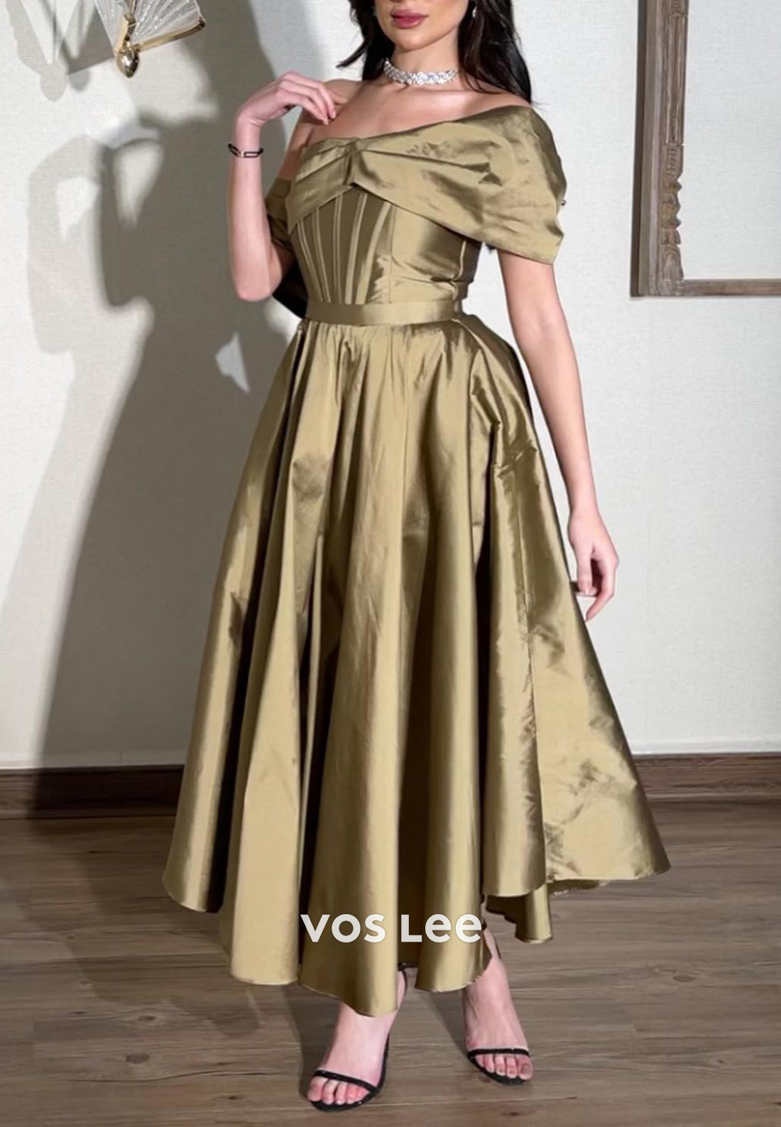 A-Line Asymmetrical Neck Classic Ankle-Length Pleated Evening Dresses