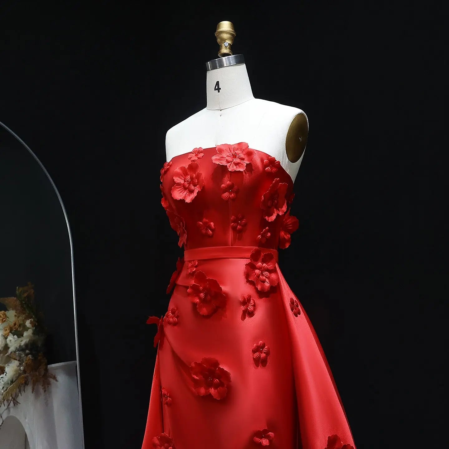 Elegant Pink 3D Flowers Evening Dress with Overskirt