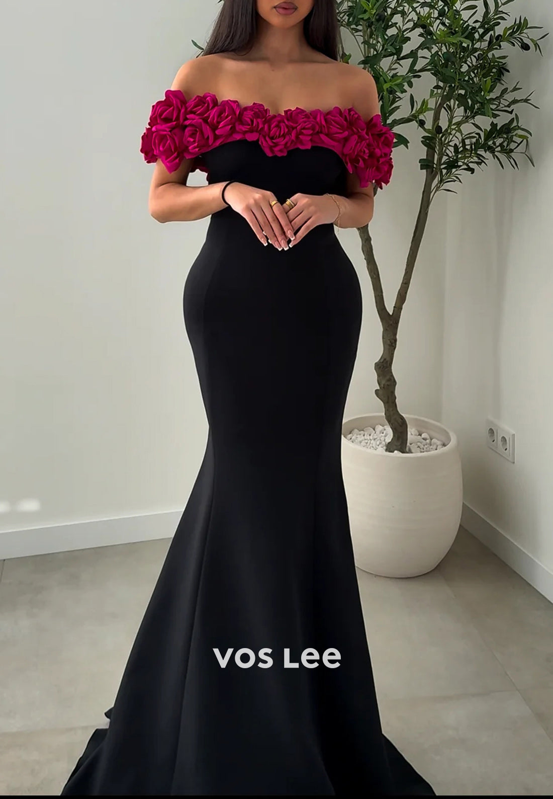 Sexy and Sleek Off the Shoulder Floral Embossed Mermaid Evening Dresses with Train