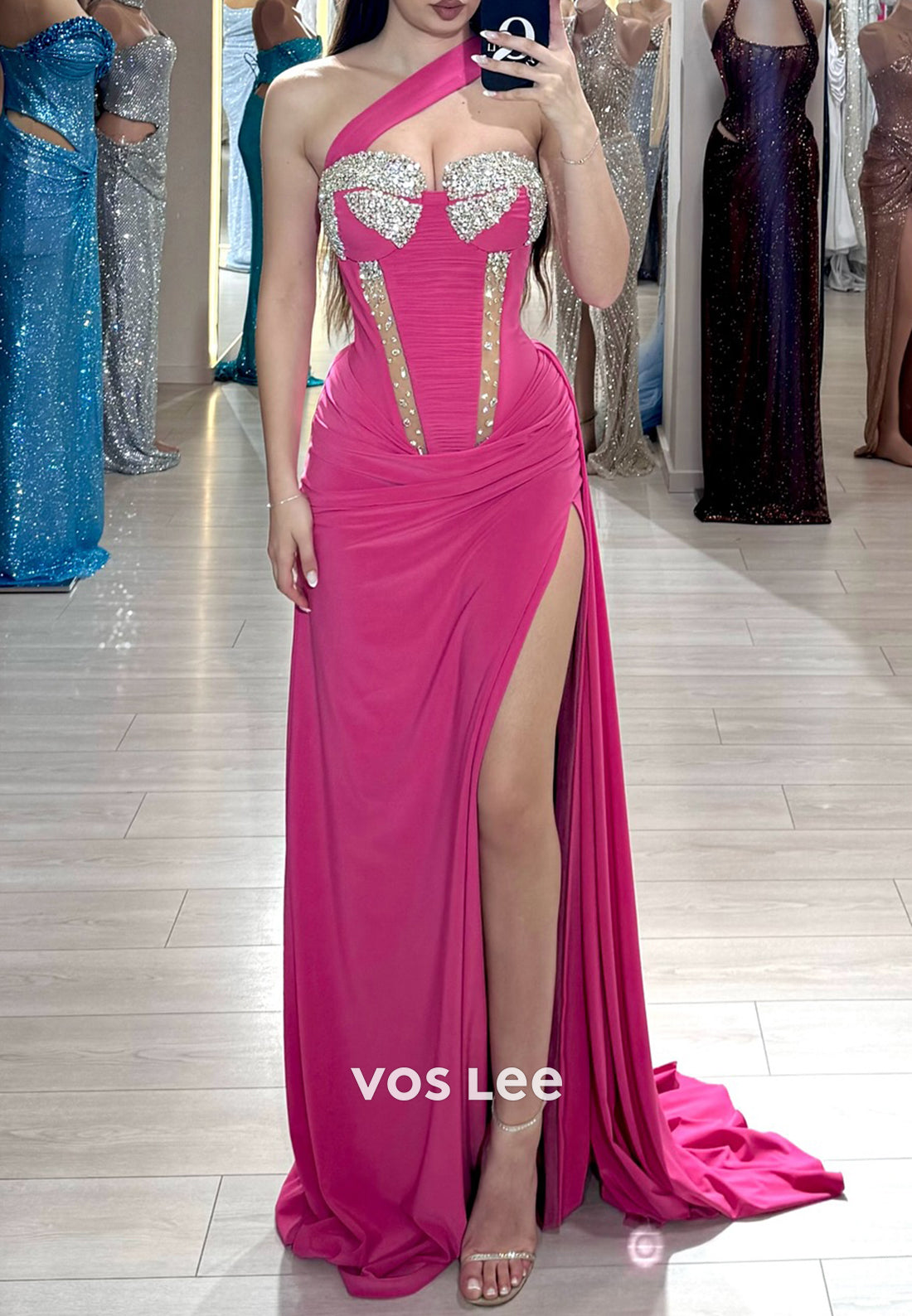 Sweetheart Rhinestone Embellished Mermaid Evening Dresses with Sweep Train