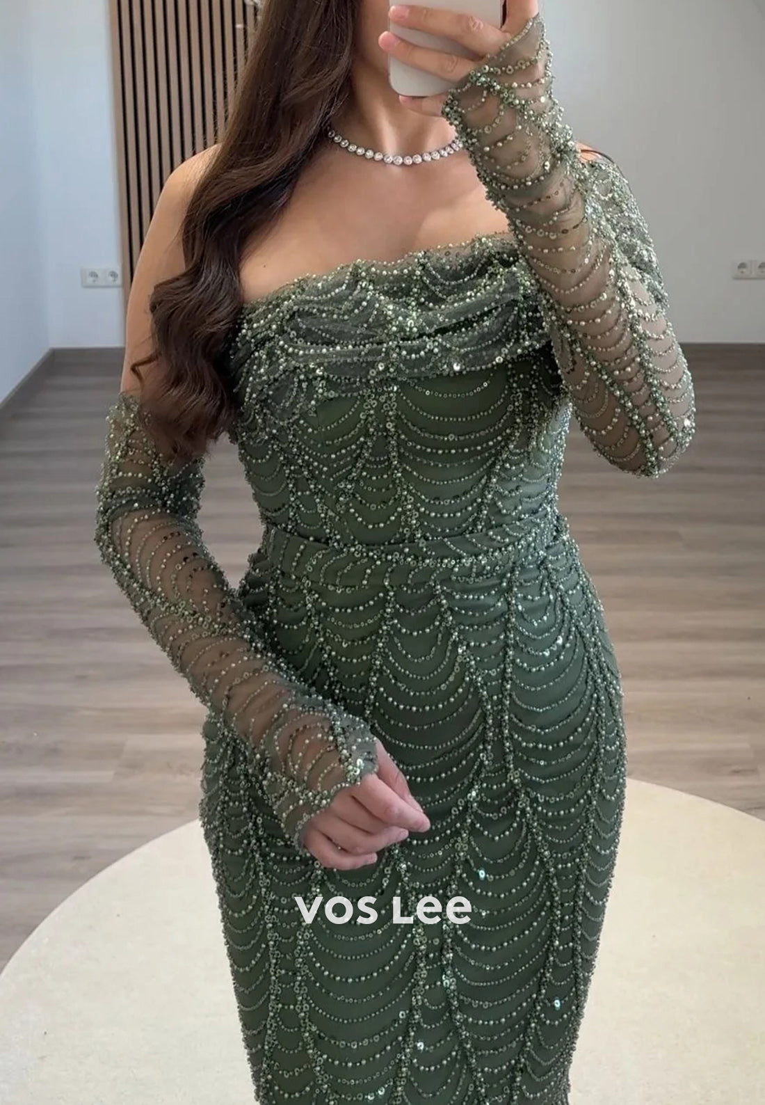 One Shoulder Fully Beading Sequins Embellished Floor-Length Mermaid Evening Dresses