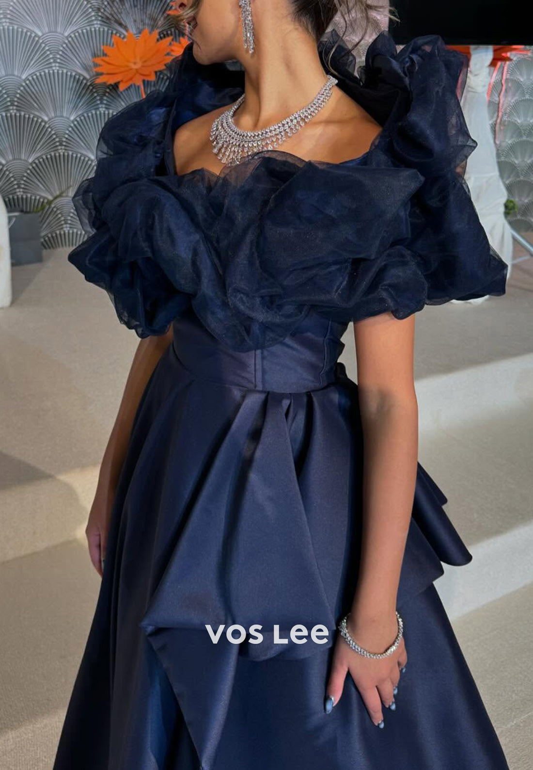 Empire Waist A-Line Off the Shoulder Bowknot Pleated Floor-Length Evening Dresses