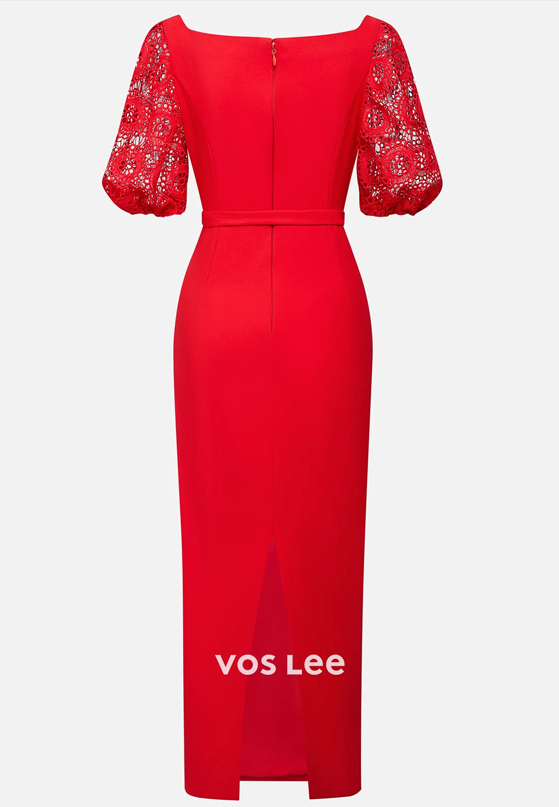 Cutout Short Sleeve Scoop Ankle-Length Rhinestone Sheath Wedding Guest Dresses
