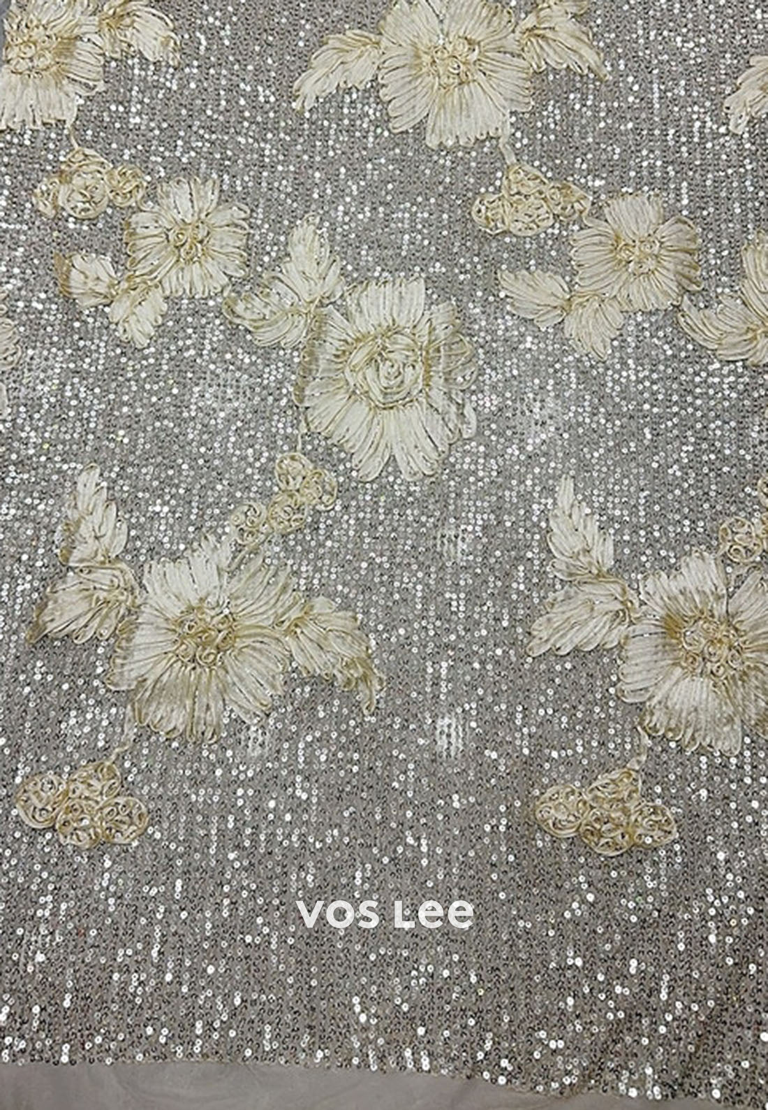 Sequin Flower V Neck Half Sleeves Sheath Formal Gown