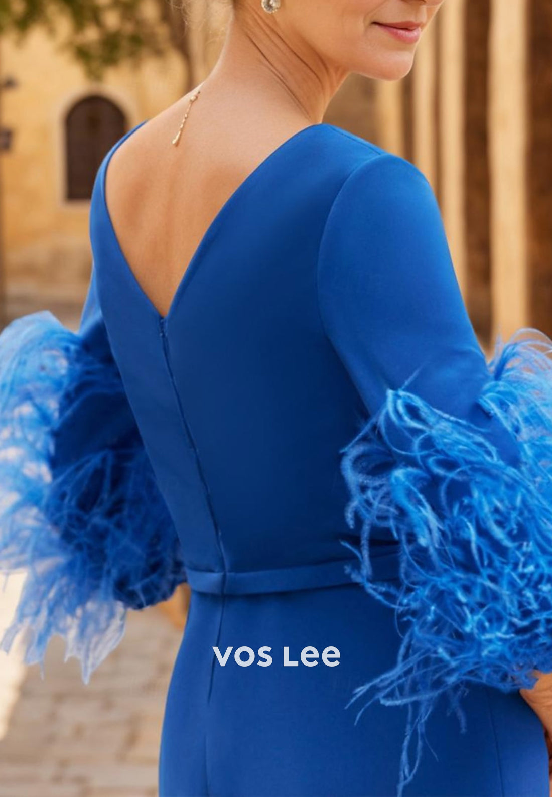 Simple & Classic Half Sleeve Feather Sheath Mother of Bride Dresses