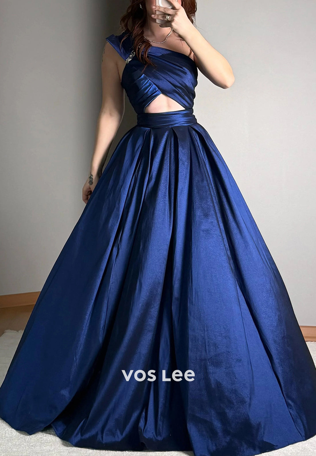 Gorgeous & Charming A-Line One Shoulder Rhinestone Evening Dresses with Court Train