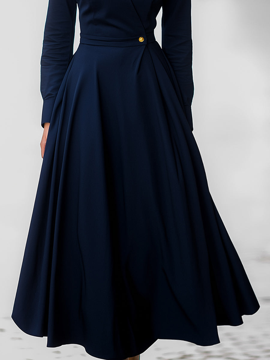 Stylish Long-Sleeve Plain Midi Dress