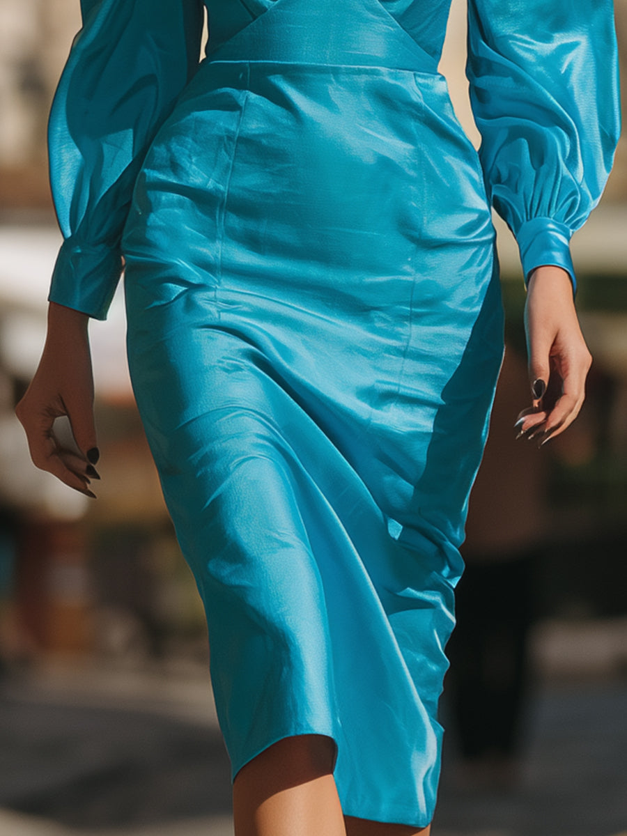 Aruba Blue Satin Crossover Dress