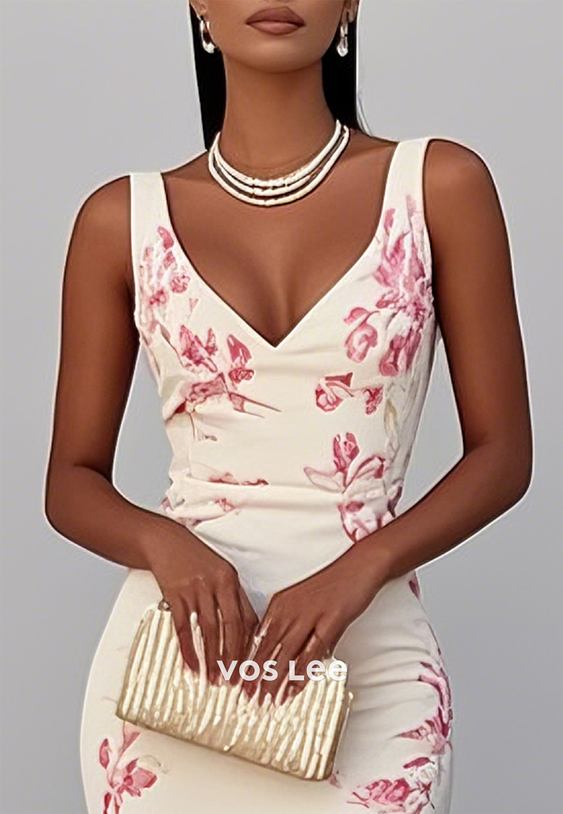Sexy & Sleek Regular Straps V Neck Pleated Tea-Length Mermaid Wedding Guest Dresses