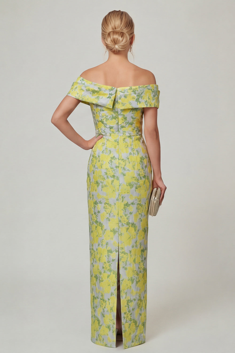 Off the Shoulder Fuchsia Sheath Printed Floral Long Mother of the Bride Dress