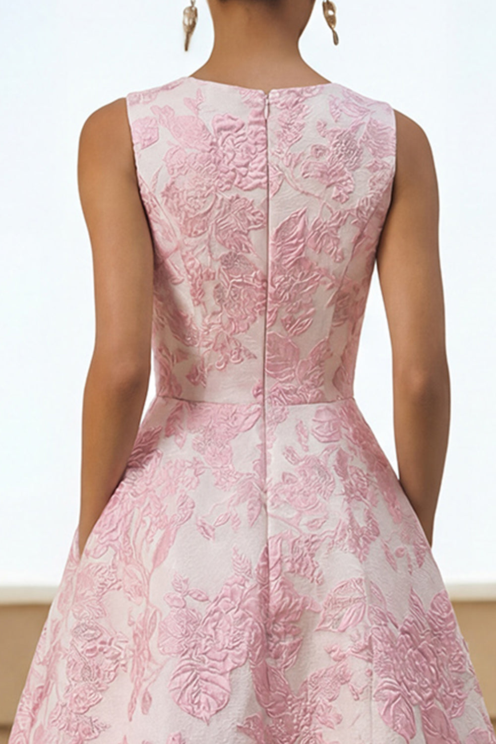 Floral Ivory Pink A Line Maxi Formal Dress with Pockets