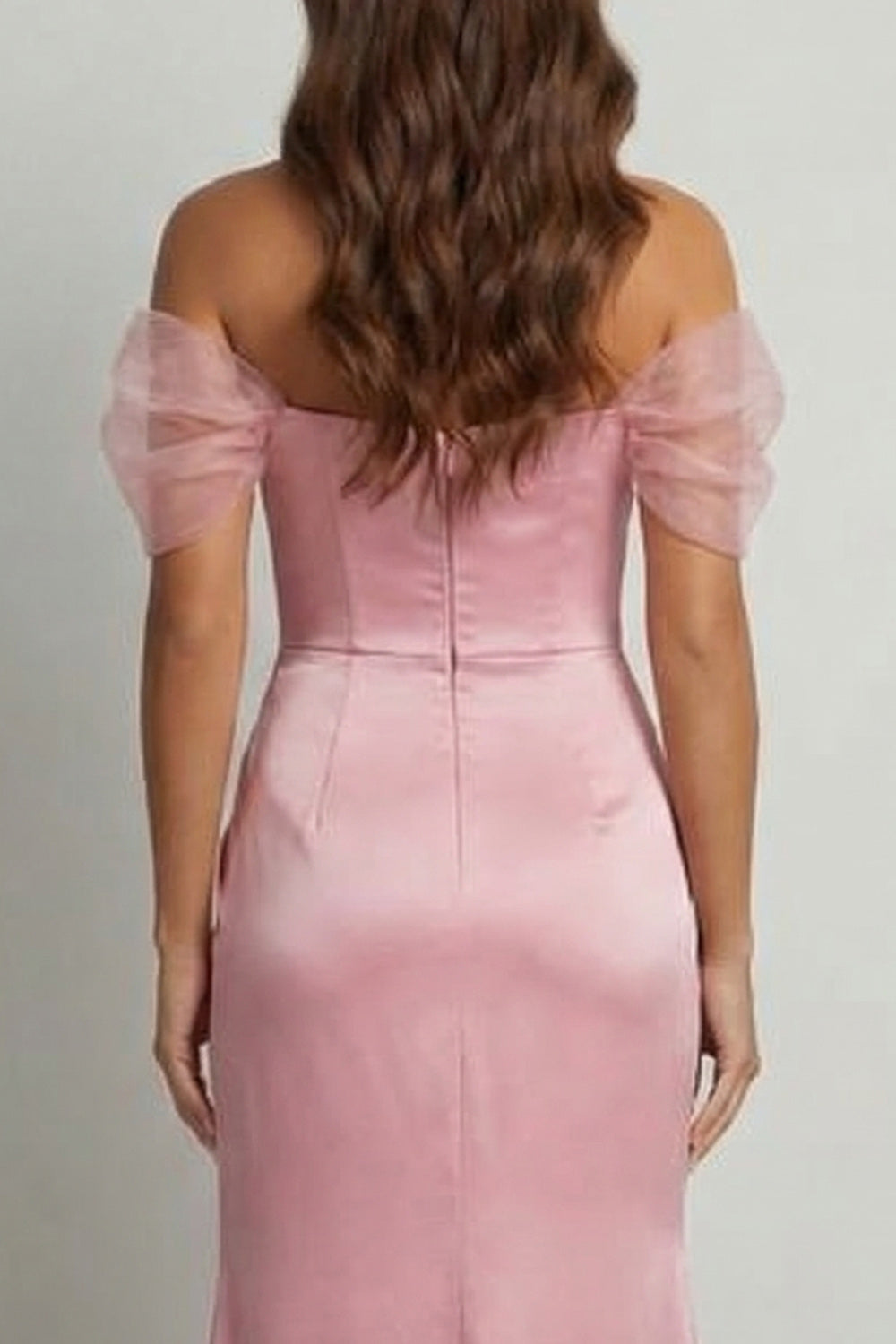 Off the Shoulder Pink Mermaid Long Mother of the Bride Dress with Slit