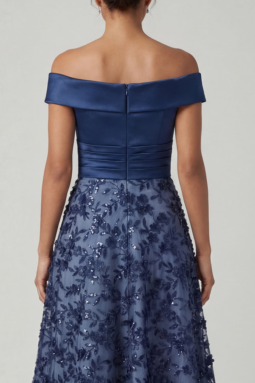 Off The Shoulder Navy Sequins A Line Long Mother of the Bride Dress