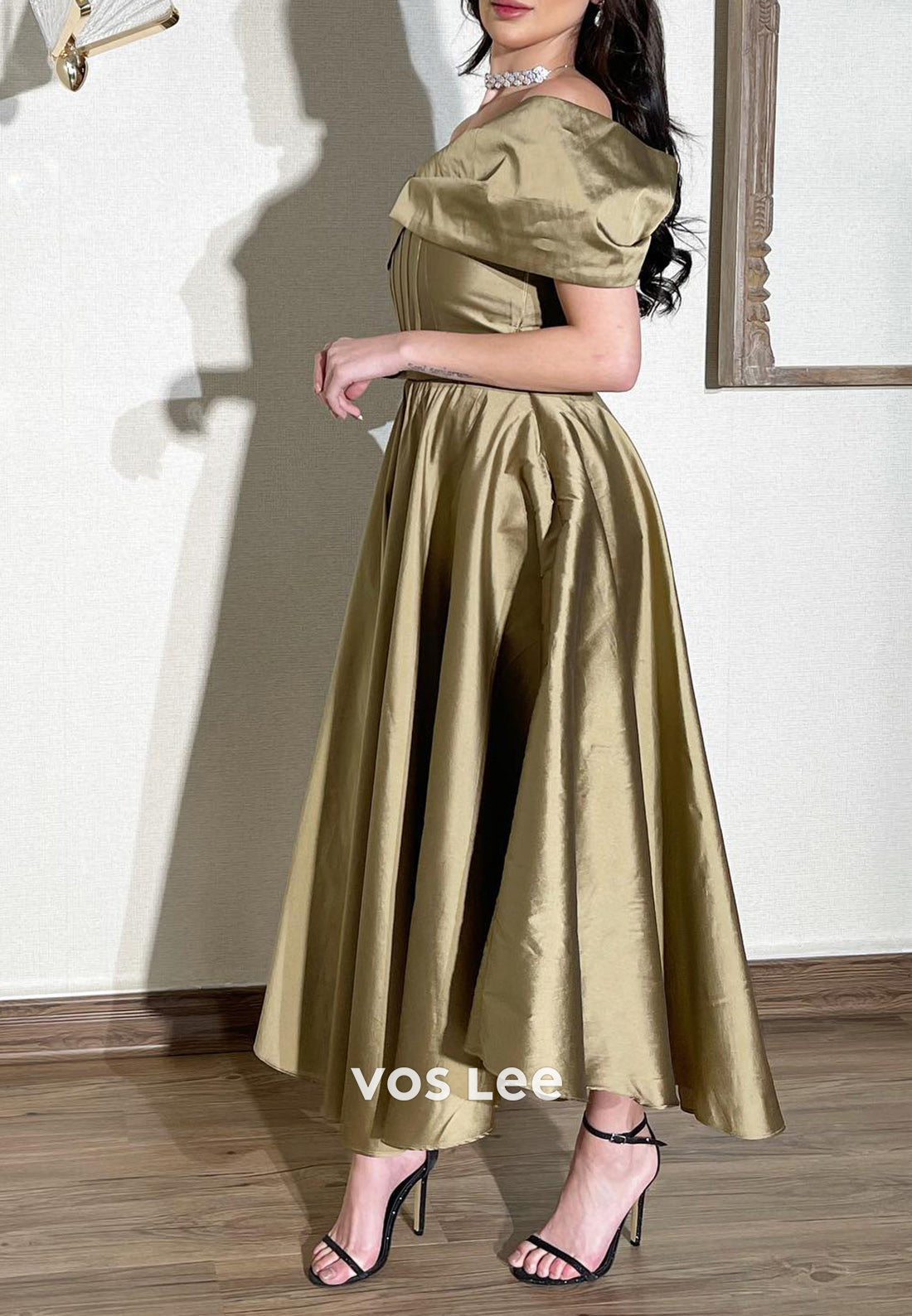 A-Line Asymmetrical Neck Classic Ankle-Length Pleated Evening Dresses