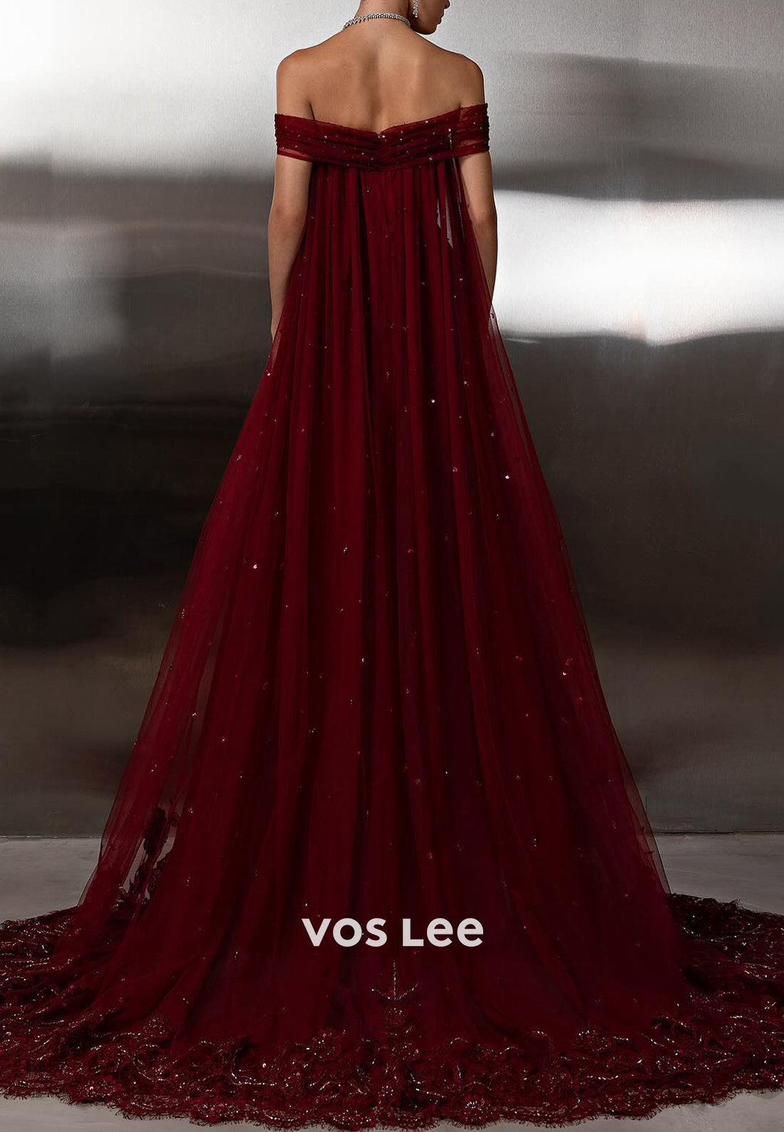 Burgundy - Off the Shoulder Appliques Sequins Sheath Prom Dresses
