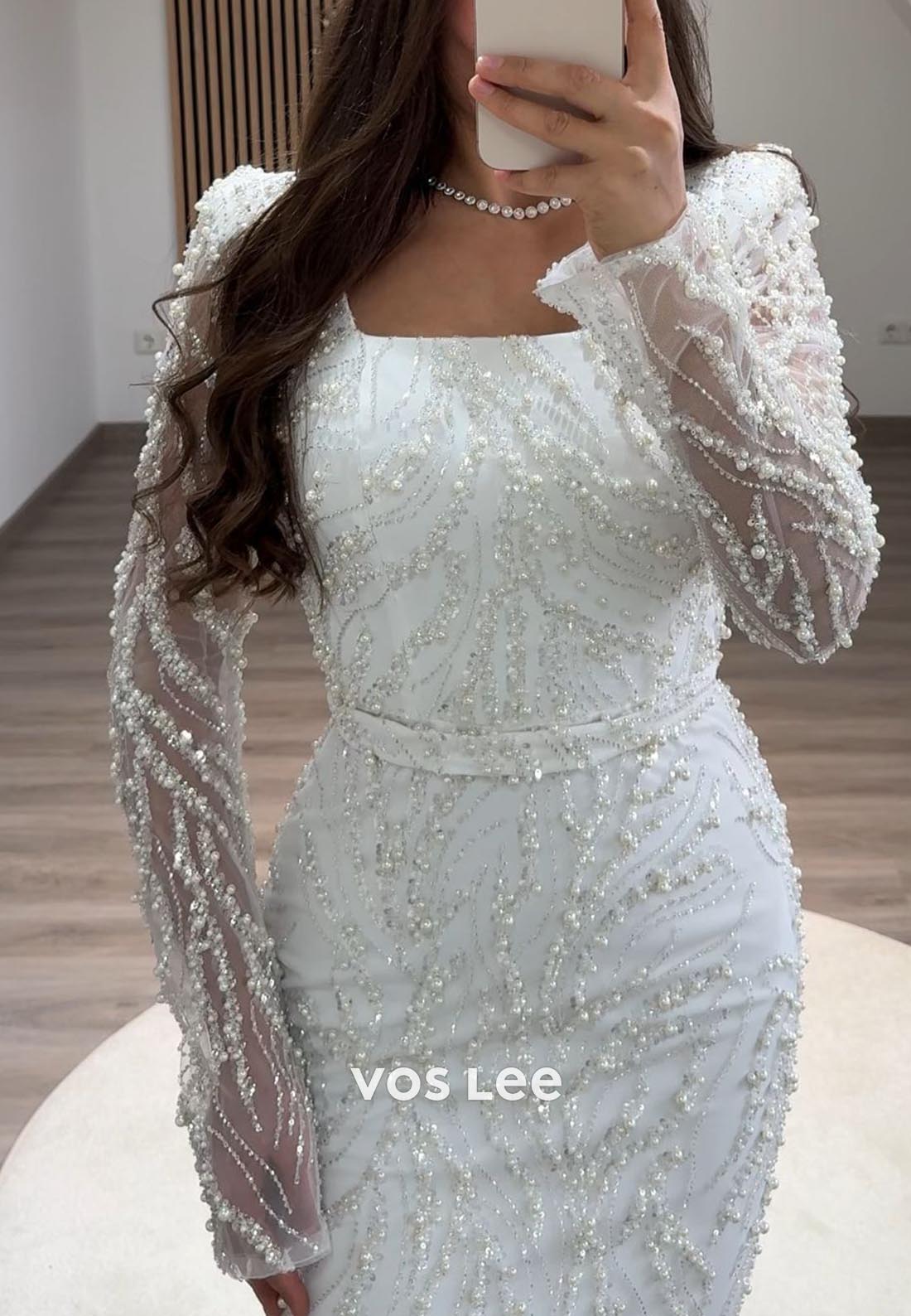 Elegance Allover Lace Beaded Long Sleeves Mermaid Evening Formal Dresses
