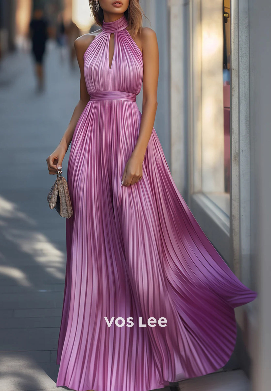 Gorgeous & Charming A-Line Halter Floor-Length Pleated Wedding Guest Dresses