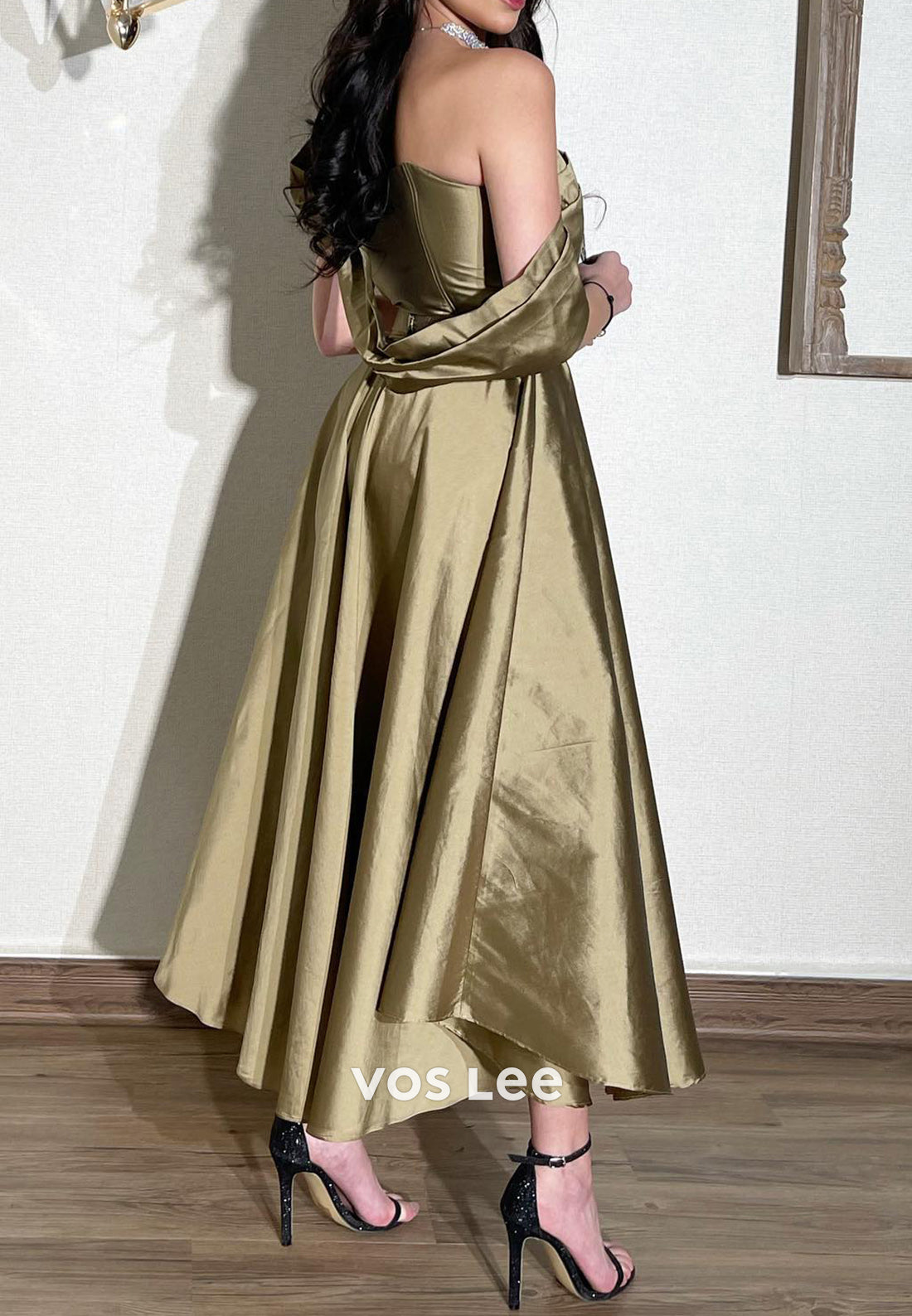 A-Line Asymmetrical Neck Classic Ankle-Length Pleated Evening Dresses