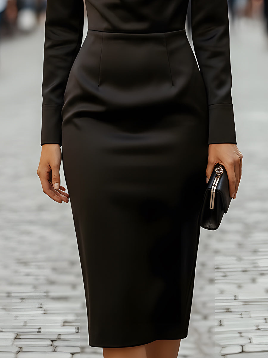 Satin Cowl Neck Midi Dress