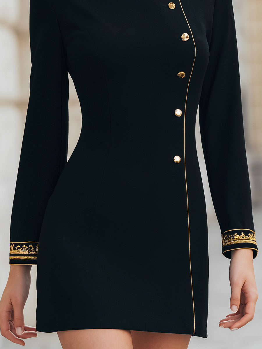 Embroidered Collar And Cuffs Mini Dress