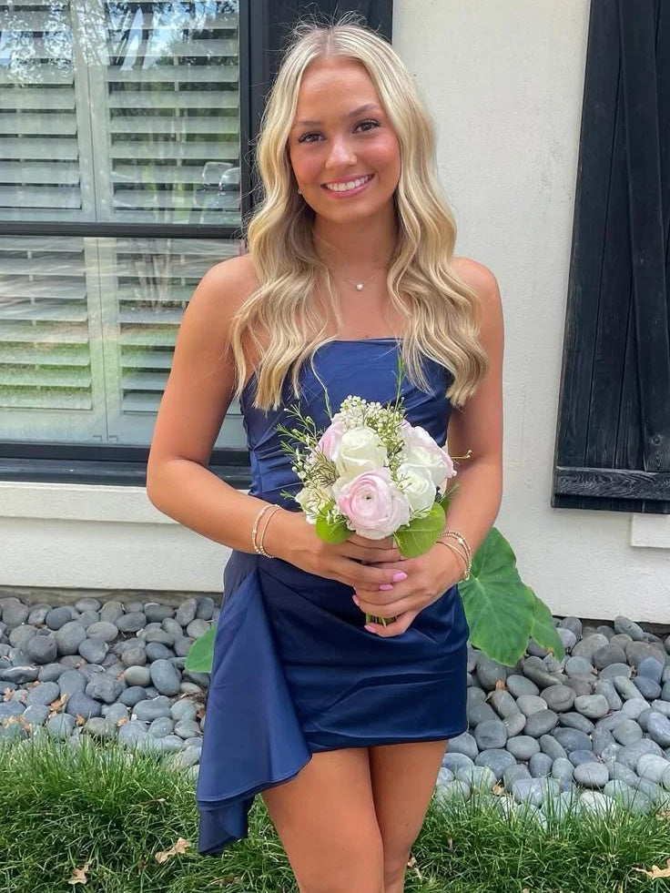 Cute A Line Strapless Pink Satin Short Homecoming Dress