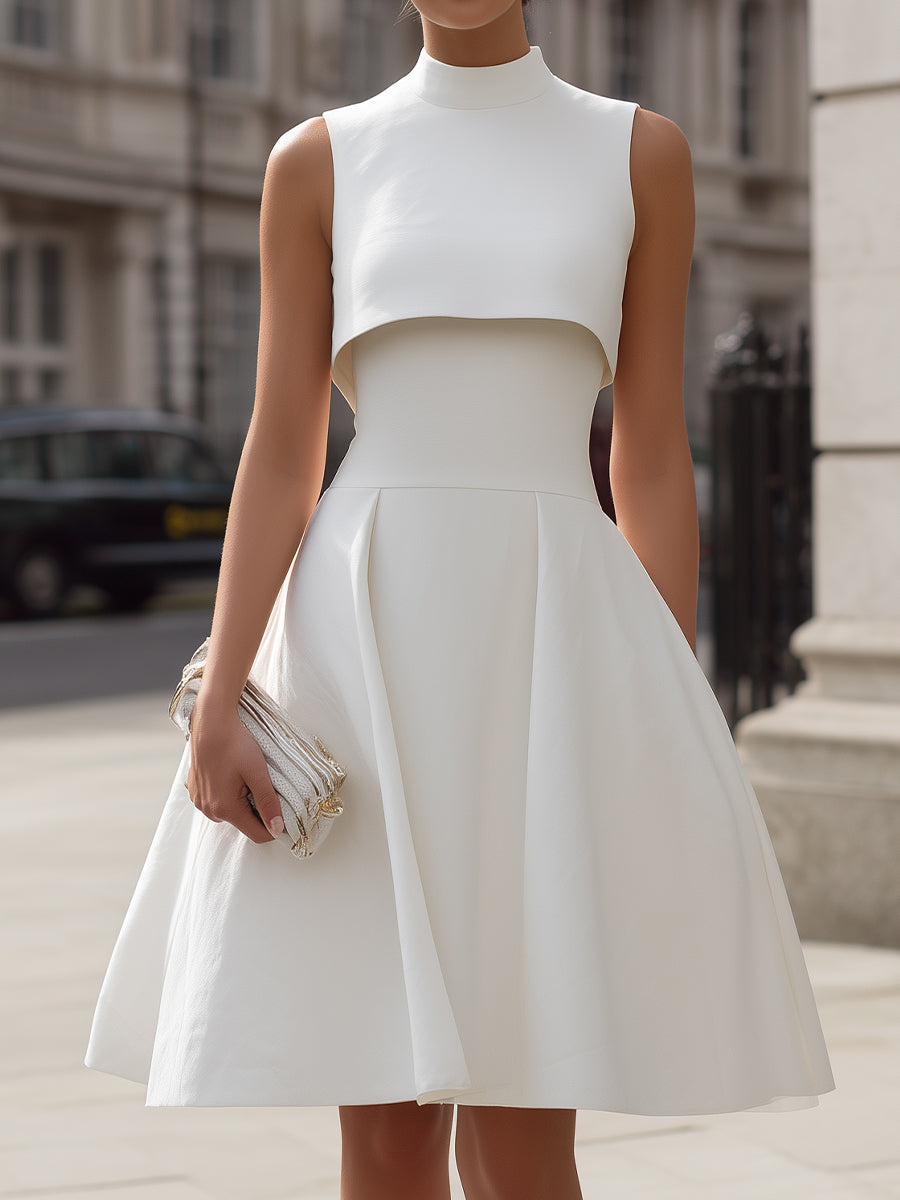 Structured Layered Bodice Fit-and-Flare Dress