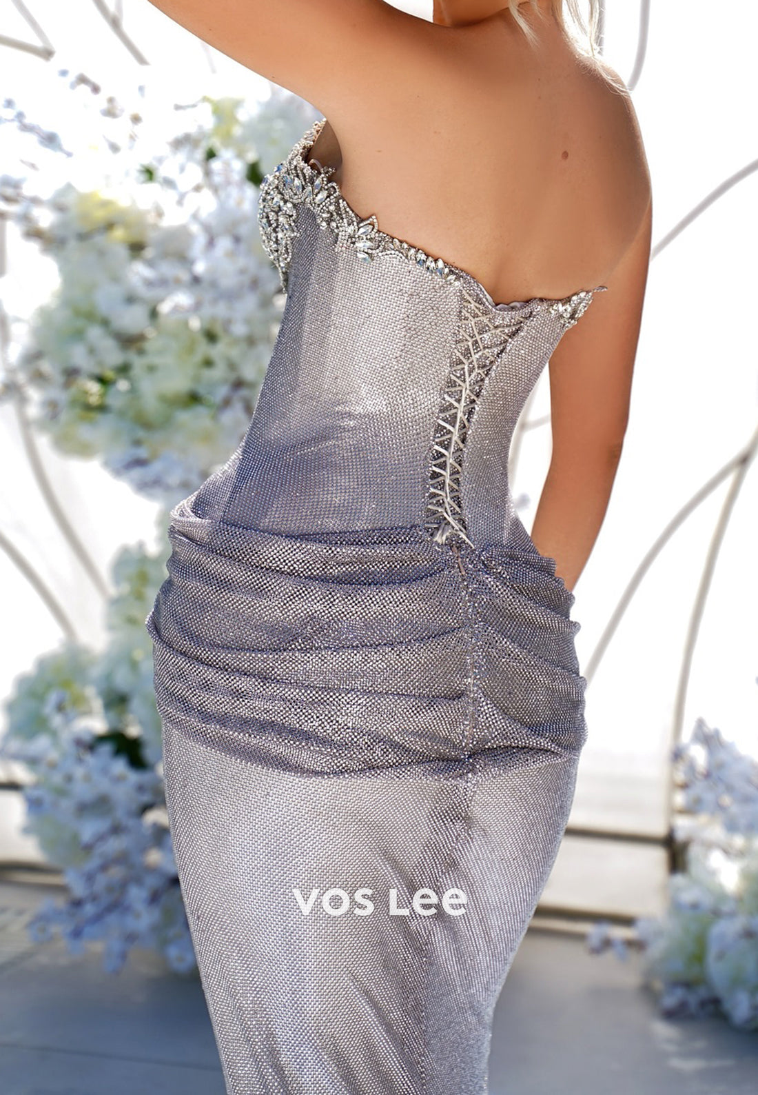 Plunging V Neck Rhinestone Embellished Floor-Length Mermaid Evening Dresses